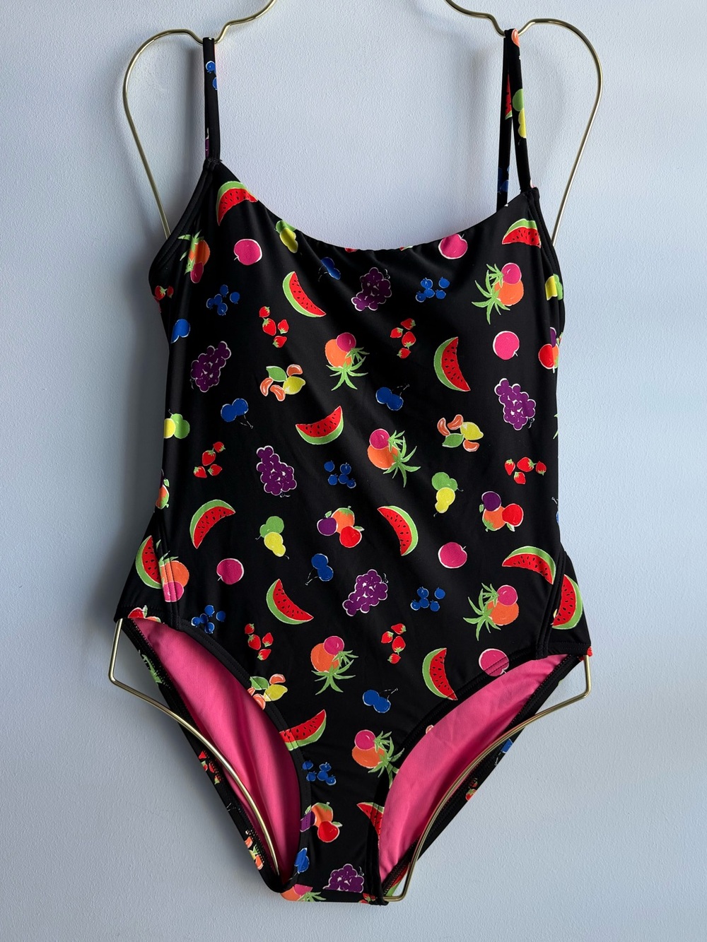 Kate Spade Women's Black & Colorful Fruits One Piece Tie Swimsuit Size Medium
